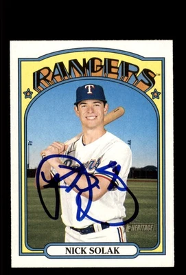 Signed Baseball Card Auto Nick Solak 2022 Topps Heritage #183 Texas Rangers - Image 1 of 2