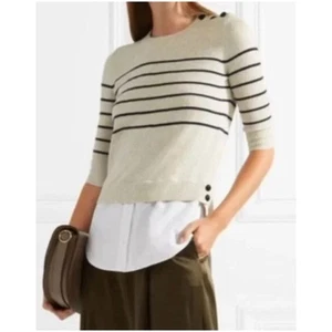 Veronica Beard Women’s Sz XS Beige Stripe Silk Cashmere Sweater Top Knot Mariner - Picture 1 of 12