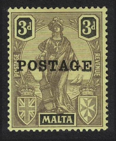 Malta 'POSTAGE' Ovpt 3d. - black on yellow 1926 MNH SG#149 Cover