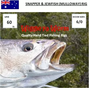 Wiggle ya Worm 60lb Snapper & Mulloway fishing rig, 2 x Octopus circle 6/0 hooks - Picture 1 of 12