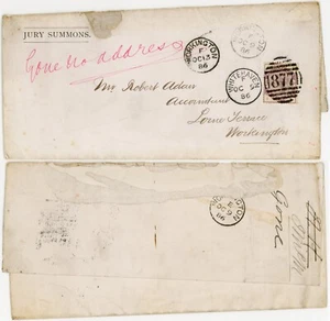 GB QV 1886 JURY SUMMONS WRAPPER 3d RATE SG191 WHITEHAVEN 877 DPX to ROBERT ADAIR - Picture 1 of 4