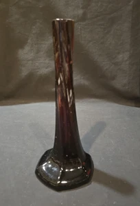 Vintage Amethyst Ribbed Single Stem Glass Vase 8.5" Solid Base Art Deco - Picture 1 of 12