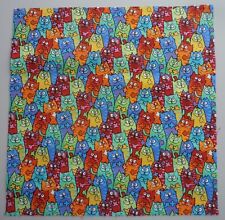 Cotton Fabric Waving Multi Colors Smiling Cats  1 Piece 10 5/8" L x 10 1/2  W