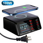 8 Ports 100W Muti Usb Qc3.0 Fast Charger Pd Quick Charge Wireless Charge Station