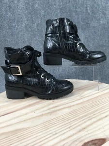 Indigo Rd Boots Womens 9 M Eliana Combat Black Lace Up Lug Sole Side Zip Buckle - Picture 1 of 18