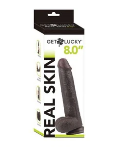 Get Lucky Unisex 8,0" Realistischer Real Skin Series Dildo mit Saugbasis Dunkelbraun - Bild 1 von 2