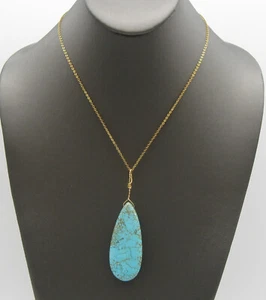 Turquoise Blue Howlite Wire Wrap Teardrop Pendant Necklace 17.5" - Picture 1 of 6