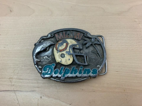 Miami Dolphins 1987 Lone Star Siskiyou Pewter Metal Vintage Belt Buckle Cover