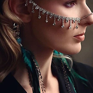 Women Face Mask Rhinestone Tassels Jewelry Masquerade Head Chain Sexy Veil 05021 - Picture 1 of 10