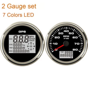Juego de 2 medidores GPS velocímetro 8000 rpm tacómetro 7 colores LED STOCK EE. UU. para coche barco - Imagen 1 de 8