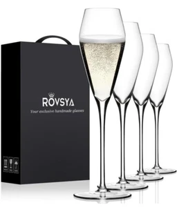 Rovsya Champagnerflöten 4er Set - 10,5"" hohe Gläser handgeblasener Kristall - Bild 1 von 2