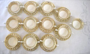 11 Wedgewood China Consume Broth Bowls Saucers Gold Florentine W4219 Dragons - Picture 1 of 24