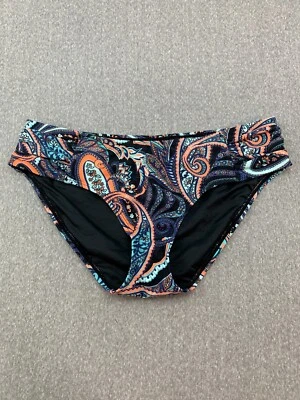 Ocean Blues Paisley Print Bikini Hipster Swimsuit Bottoms Womens M Teal Peach - Image 1 of 4