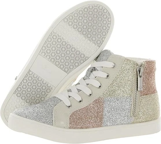 Girls Nina Cordelia Sneakers Silver Crinkle High Top Zipper Girls Size 5M