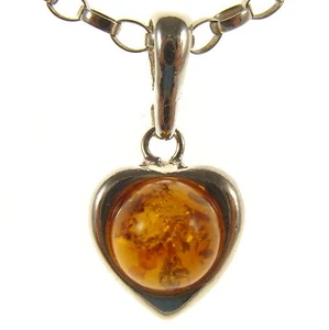 BALTIC AMBER STERLING SILVER 925 LOVE HEART PENDANT NECKLACE CHAIN JEWELLERY - Picture 1 of 1