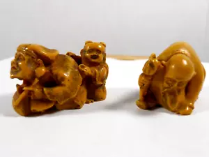 Lote vintage 2 mini figuras de resina Netsuke asiáticas japonesas decoración retro - Imagen 1 de 17