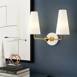 White Brass Caracas 2-Light Plug-In Armed Sconce Wall Lamps Lighting Wall Fixtur - Picture 1 of 6