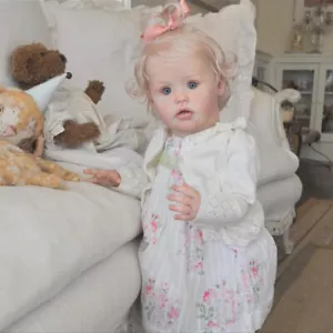 26" Reborn Baby Doll Artist Painted Toddler Girl Short Rooted Hair Handmade Gift - Picture 1 of 5