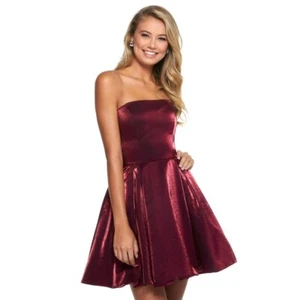 Mini Vestido Sherri Hill Sin Tirantes Brillo Vino Para Mujer Talla 0 52969 - Imagen 1 de 8