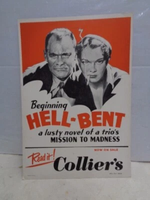 Collier's HELL BENT revista de bolsillo tienda exhibición 1949 cartón letrero DE COLECCIÓN Foto 1 de 4