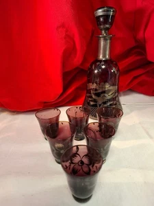 antike Amethyst Karaffe mit 6 kleinen Gläsern (1476) - Bild 1 von 23