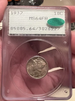 1937 MS64FB CAC PCGS Rattler Mercury Dime  - Image 1 of 4