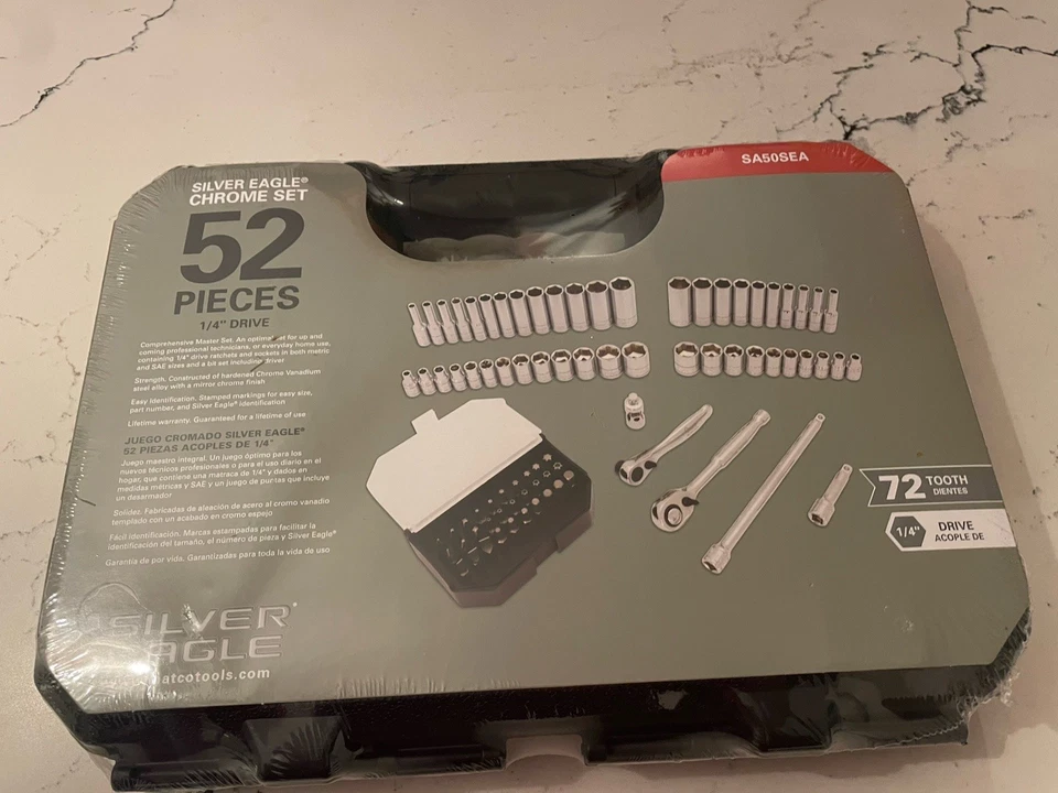 Запечатанный Matco Silver Eagle 52 шт. 1/4 дюйма привод 72 зуба поколение SVC. Набор в футляре для магазина - Изображение 1 из 2