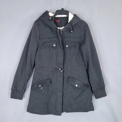 Abrigo para mujer Yoki mediano gris carbón acolchado forrado sherpa con capucha Foto 1 de 4