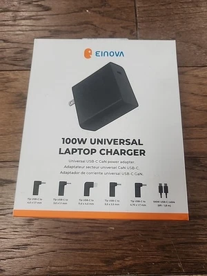 Cargador universal para computadora portátil Einova 100 W - Adaptador de corriente USB-C GaN - Negro - ¡NUEVO! Foto 1 de 4