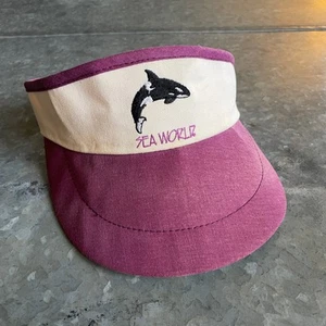 Vintage SeaWorld Shamu Whale Embroidered Visor Hat 80s 90s USA Burgundy - Picture 1 of 10