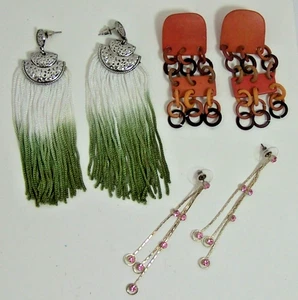 3 Pair Metal Post Pierced Dangle Statement Earrings - Picture 1 of 6