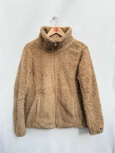 Tommy Hilfiger Teddy Fleece Jacket Beige Brown Faux Fur Zip Warm Women’s Medium - Picture 1 of 9