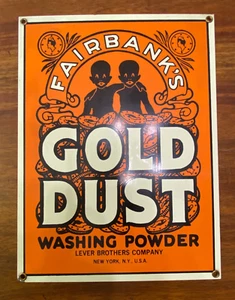 Letrero de porcelana vintage Andy Rooney "Fairbank's Gold Dust Washing Powder" 9”x12” - Imagen 1 de 11