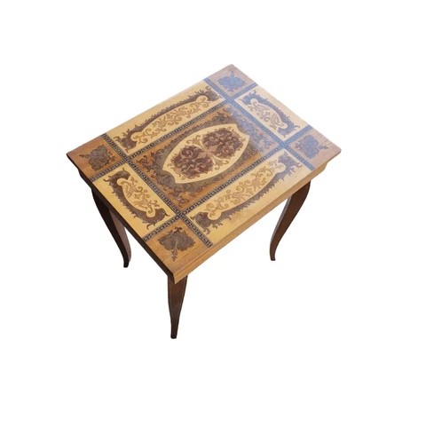Antique Italian Decorative Inlay Sewing Table Music Jewelry Box Cover
