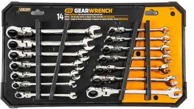 New GearWrench 85141 Flex Head Ratcheting Wrench Set 14pc Metric MM Inch SAE 72T - Image 1 of 3