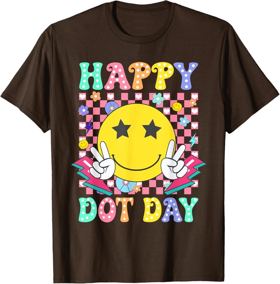 Camiseta unisex Happy Dot Day 2024 colorida cara sonriente a lunares Foto 1 de 1