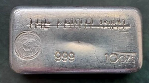 RARE PERTH MINT TYPE D 10OZ VINTAGE SILVER BAR WITH DOUBLE STRUCK SWAN&TOP STAMP - Picture 1 of 5