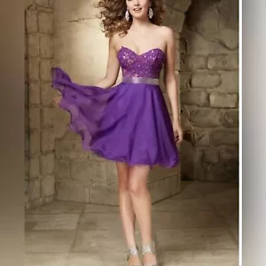 Abito da cocktail donna Mori Lee Sweetheart con perline senza maniche corto in chiffon piccolo - Foto 1 di 9