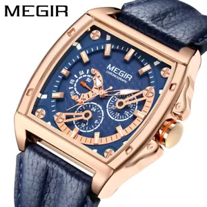 Megir Men's Chronograph Quartz Watch Waterproof Military Leather Square Watch - Picture 1 of 14