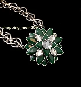 Lia Sophia "Linden" Silver Tone w/Cut Crystals & Green Resin Necklace 18-23” - Picture 1 of 4