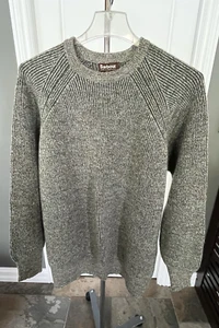 Barbour Tweed Lambswool Crew FERN 2XL Chunky Knit Made in Scotland - Picture 1 of 13