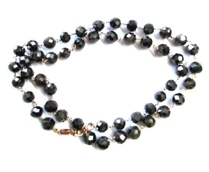4mm Black Diamond Jet Black Shine Lab certify Bead Necklace 925 Silver Clasp AAA - Picture 1 of 6