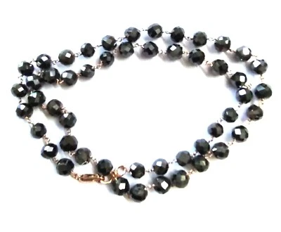 Collar de cuentas certificado laboratorio brillo negro azabache diamante negro 4 mm broche de plata 925 AAA Foto 1 de 4