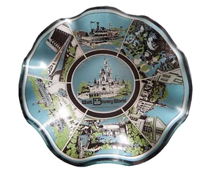 Vintage Walt Disney World Souvenir Glass Dish Round Plate The Magic Kingdom - Picture 1 of 22