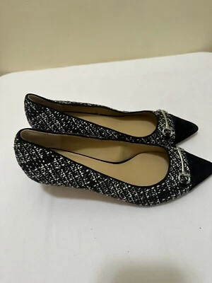 Talbots Mujer Punta Punta Horsebit Tweed Gatito Tacones Talla 10M Cuero Negro N61 Foto 1 de 4