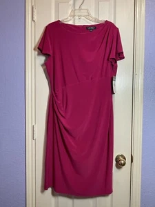 NWT Lauren Ralph Lauren DRESS Sz 16 Orchid Pink Ruched Short Sleeve Knee Length - Picture 1 of 6
