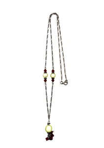 Vintage STG Sterling Silver 925 Red & Green Beaded Pendant Necklace 18" Retro - Picture 1 of 24