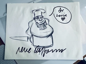 RENE AUBERJONOIS Chef Louis Little Mermaid Signed 8X10 Drawing Autograph - Picture 1 of 5