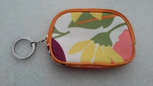 Clinique Small Zippered Coin Purse with Key Fob Orange/Yellow Floral  EUC - Picture 1 of 6
