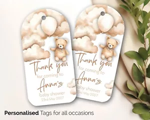 30 Personalised Baby Shower Gift Tags, Gender Reveal, Thank teddy bear tag 210 - Picture 1 of 6